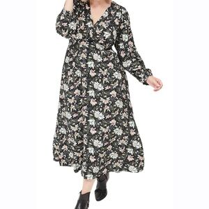 Lane‎ Bryant Womens Black Floral Long Sleeve V-neck Midi Dress Size 18